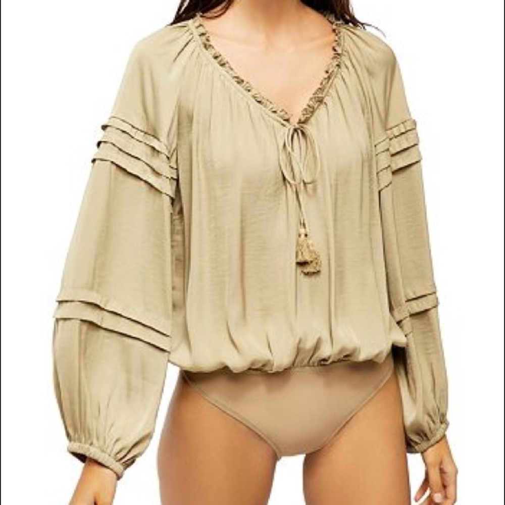 Free People All Tucks Long Sleeve Bodysuit